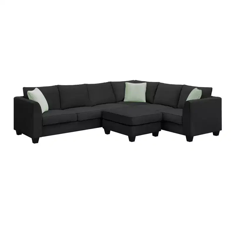 Whisen Minimalist Style L-shaped Modular Sectional Sofa, Living Room Set Includes Ottoman and Pillows