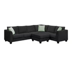 Whisen Minimalist Style L-shaped Modular Sectional Sofa, Living Room Set Includes Ottoman and Pillows
