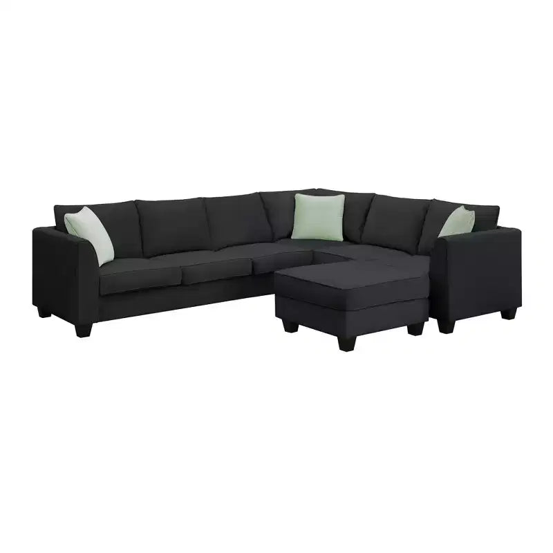 Whisen Minimalist Style L-shaped Modular Sectional Sofa, Living Room Set Includes Ottoman and Pillows