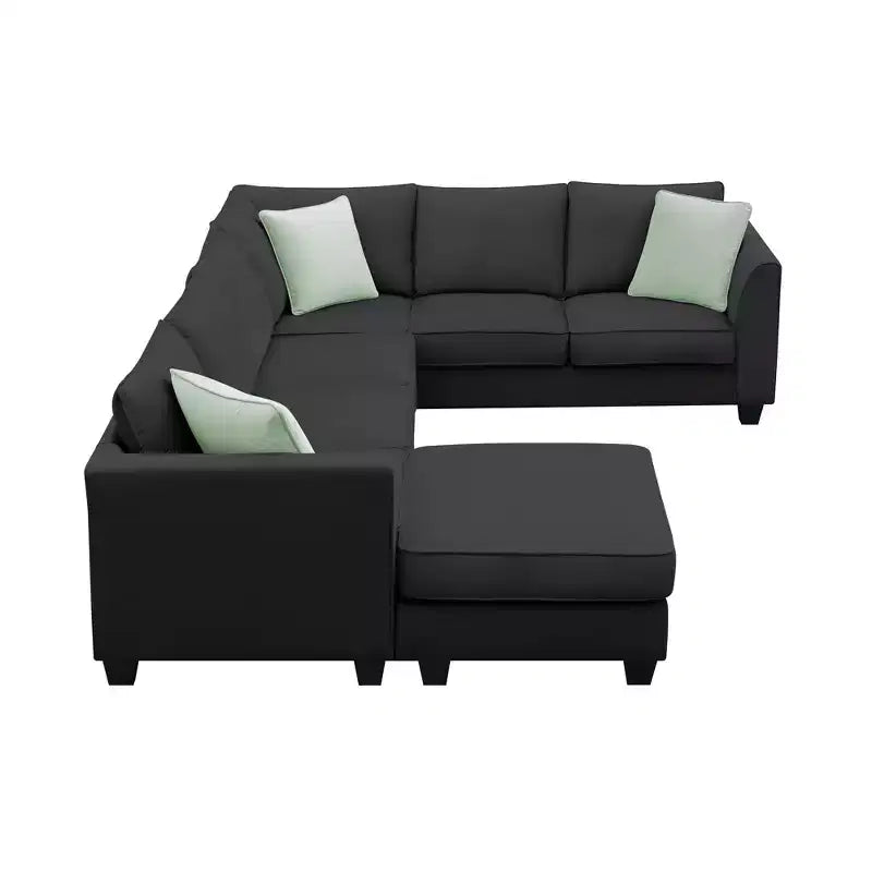 Whisen Minimalist Style L-shaped Modular Sectional Sofa, Living Room Set Includes Ottoman and Pillows