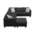 Whisen Minimalist Style L-shaped Modular Sectional Sofa, Living Room Set Includes Ottoman and Pillows