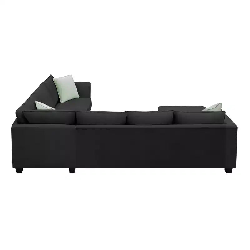 Whisen Minimalist Style L-shaped Modular Sectional Sofa, Living Room Set Includes Ottoman and Pillows