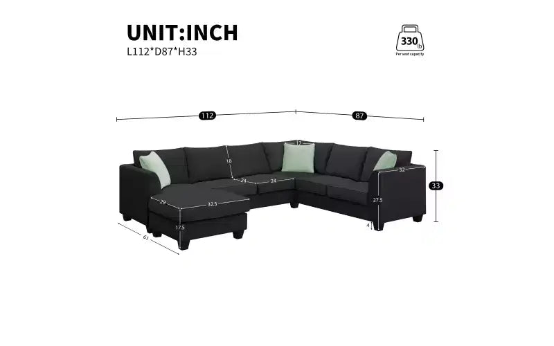 Whisen Minimalist Style L-shaped Modular Sectional Sofa, Living Room Set Includes Ottoman and Pillows