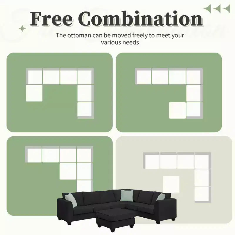 Whisen Minimalist Style L-shaped Modular Sectional Sofa, Living Room Set Includes Ottoman and Pillows