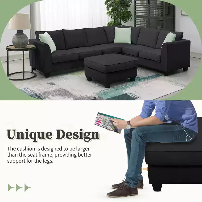 Whisen Minimalist Style L-shaped Modular Sectional Sofa, Living Room Set Includes Ottoman and Pillows