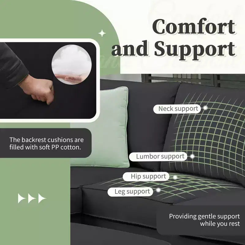 Whisen Minimalist Style L-shaped Modular Sectional Sofa, Living Room Set Includes Ottoman and Pillows