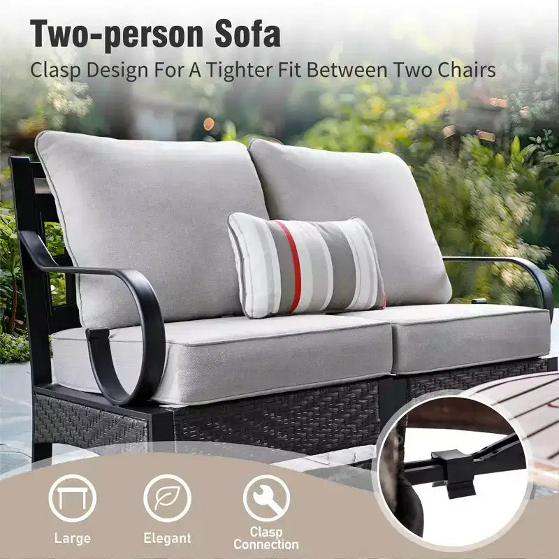 Captiva Designs 8pc Outdoor Half-Moon Sectional Patio Conversation Sets with 2 Round Table for Garden, Poolside, Balcony, Backyard