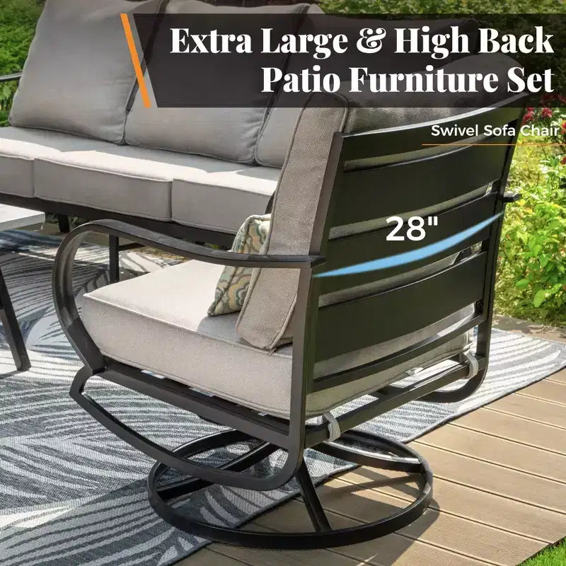 Captiva Designs 4 PCS Metal Patio Furniture Conversation Set with Swivel Armchairs for Garden Porch Backyard