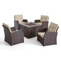 Christopher Knight Home Mawbey Outdoor Wicker 5 Piece Club Chair and Fire Pit Set with Cushions
