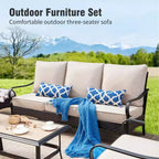 Captiva Designs 5pc Extra Large Metal and Rattan Outdoor Patio Conversation Set with Coffee Table and Loveseat