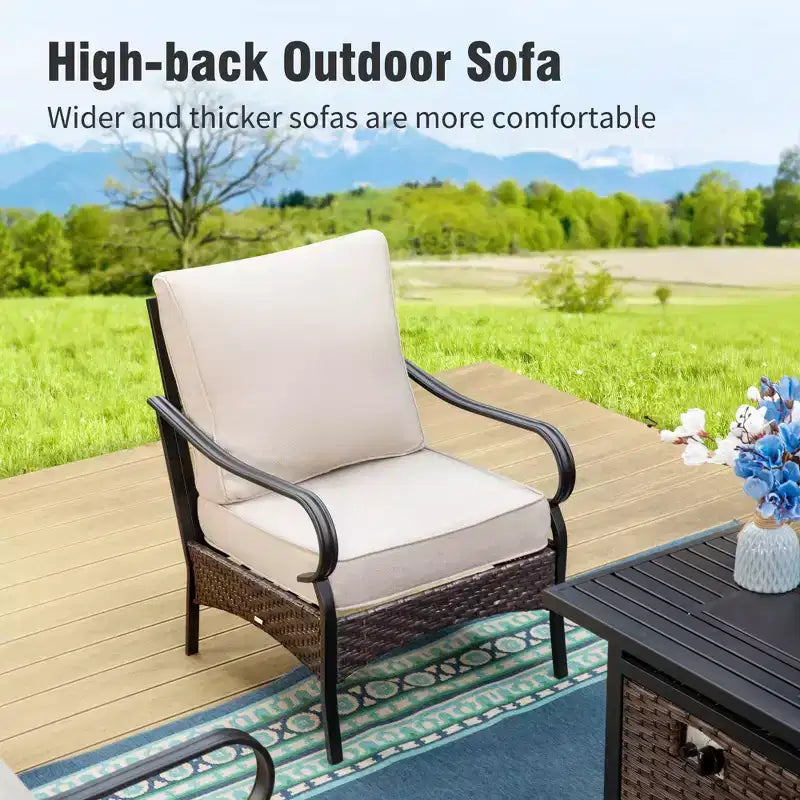 Captiva Designs 5pc Extra Large Metal and Rattan Outdoor Patio Conversation Set with Coffee Table and Loveseat