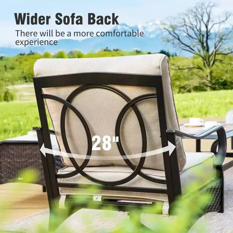 Captiva Designs 5pc Extra Large Metal and Rattan Outdoor Patio Conversation Set with Coffee Table and Loveseat