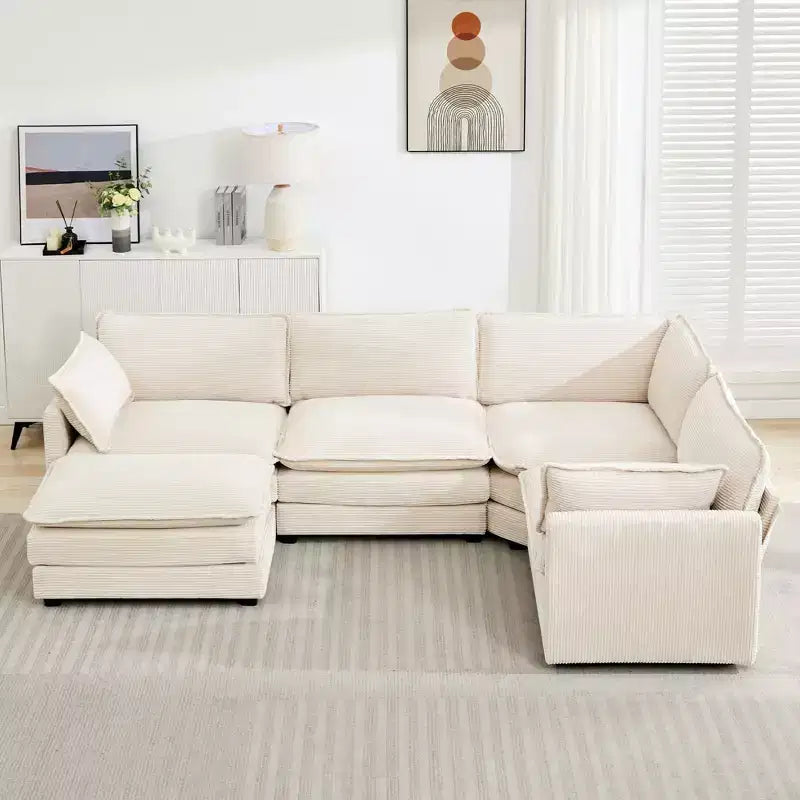 Modern 113.4''D*79.13''W Oversized Corduroy Modular 5-Seat Sectional Sofa Set with Ottoman U Shaped Sofa Couch with Corner Sofa,HYLEORY