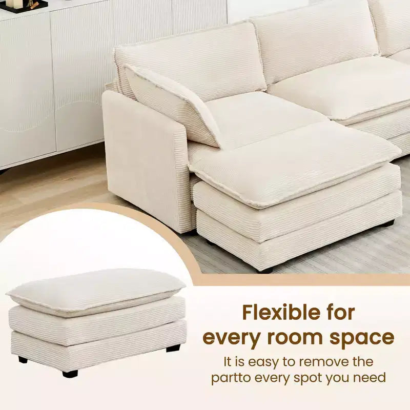 Modern 113.4''D*79.13''W Oversized Corduroy Modular 5-Seat Sectional Sofa Set with Ottoman U Shaped Sofa Couch with Corner Sofa,HYLEORY