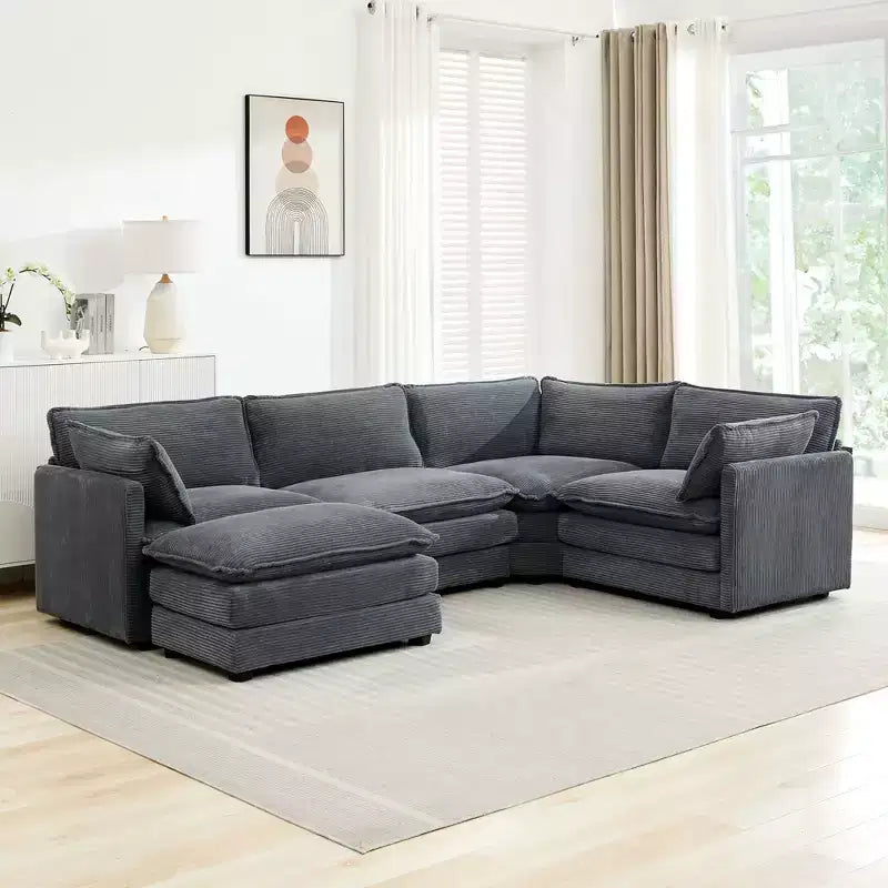 Modern 113.4''D*79.13''W Oversized Corduroy Modular 5-Seat Sectional Sofa Set with Ottoman U Shaped Sofa Couch with Corner Sofa,HYLEORY