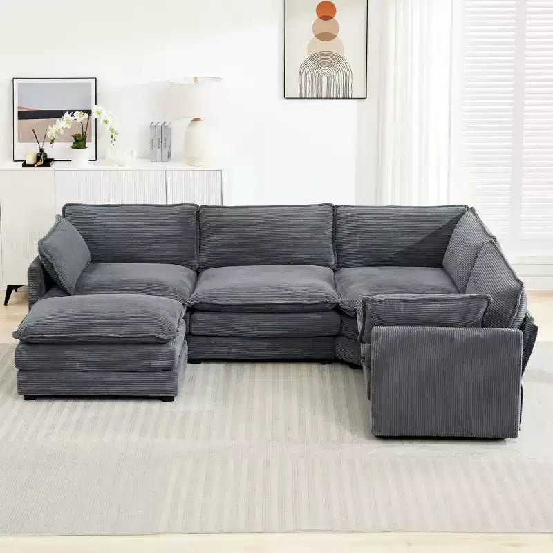 Modern 113.4''D*79.13''W Oversized Corduroy Modular 5-Seat Sectional Sofa Set with Ottoman U Shaped Sofa Couch with Corner Sofa,HYLEORY