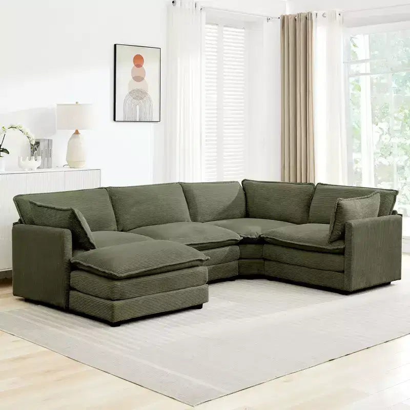 Modern 113.4''D*79.13''W Oversized Corduroy Modular 5-Seat Sectional Sofa Set with Ottoman U Shaped Sofa Couch with Corner Sofa,HYLEORY