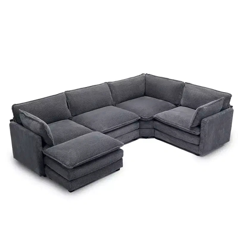 Modern 113.4''D*79.13''W Oversized Corduroy Modular 5-Seat Sectional Sofa Set with Ottoman U Shaped Sofa Couch with Corner Sofa,HYLEORY