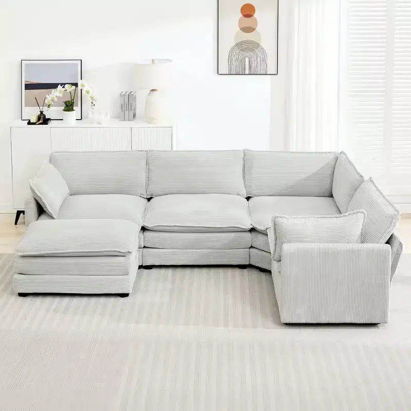 Modern 113.4''D*79.13''W Oversized Corduroy Modular 5-Seat Sectional Sofa Set with Ottoman U Shaped Sofa Couch with Corner Sofa,HYLEORY