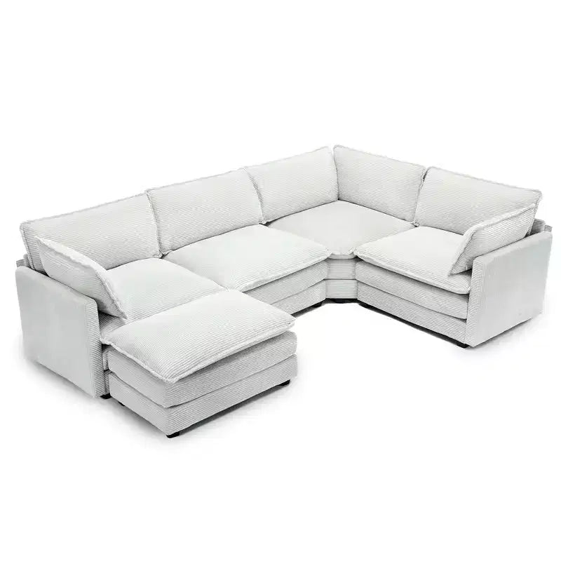 Modern 113.4''D*79.13''W Oversized Corduroy Modular 5-Seat Sectional Sofa Set with Ottoman U Shaped Sofa Couch with Corner Sofa,HYLEORY