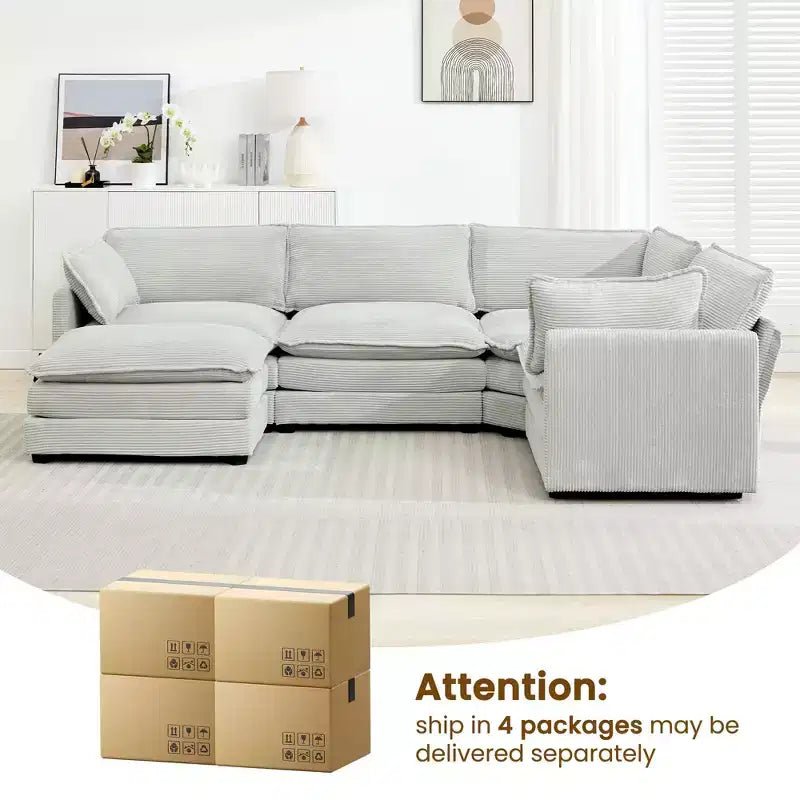 Modern 113.4''D*79.13''W Oversized Corduroy Modular 5-Seat Sectional Sofa Set with Ottoman U Shaped Sofa Couch with Corner Sofa,HYLEORY