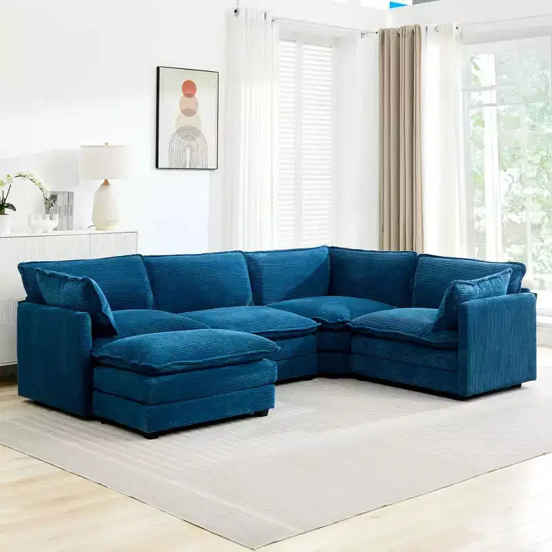 Modern 113.4''D*79.13''W Oversized Corduroy Modular 5-Seat Sectional Sofa Set with Ottoman U Shaped Sofa Couch with Corner Sofa,HYLEORY