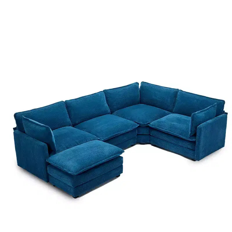 Modern 113.4''D*79.13''W Oversized Corduroy Modular 5-Seat Sectional Sofa Set with Ottoman U Shaped Sofa Couch with Corner Sofa,HYLEORY
