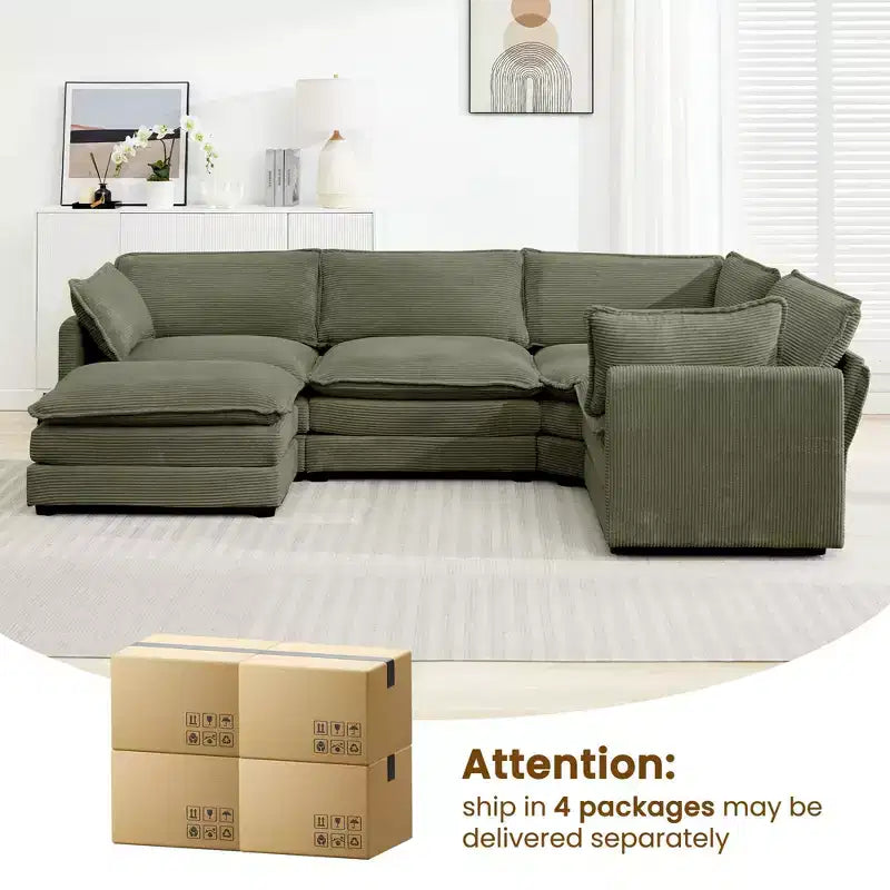 Modern 113.4''D*79.13''W Oversized Corduroy Modular 5-Seat Sectional Sofa Set with Ottoman U Shaped Sofa Couch with Corner Sofa,HYLEORY