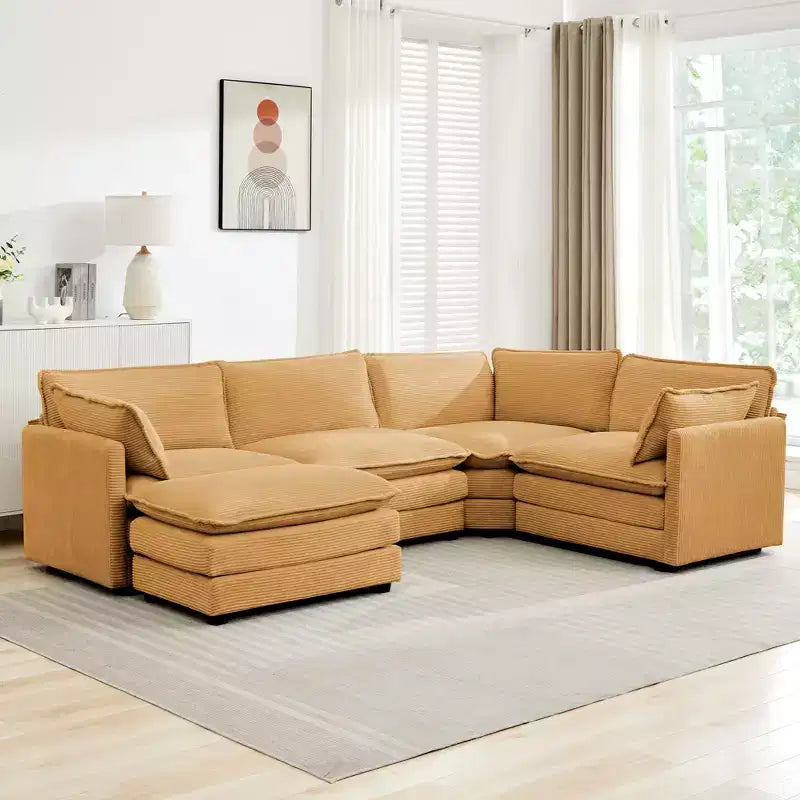 Modern 113.4''D*79.13''W Oversized Corduroy Modular 5-Seat Sectional Sofa Set with Ottoman U Shaped Sofa Couch with Corner Sofa,HYLEORY