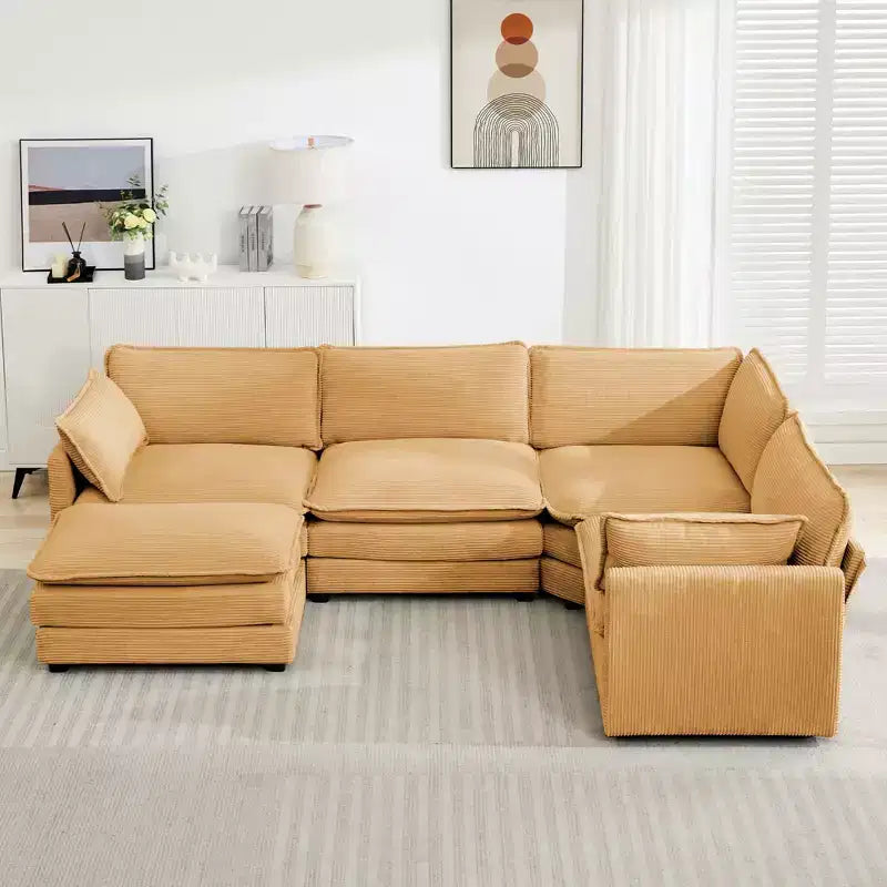 Modern 113.4''D*79.13''W Oversized Corduroy Modular 5-Seat Sectional Sofa Set with Ottoman U Shaped Sofa Couch with Corner Sofa,HYLEORY