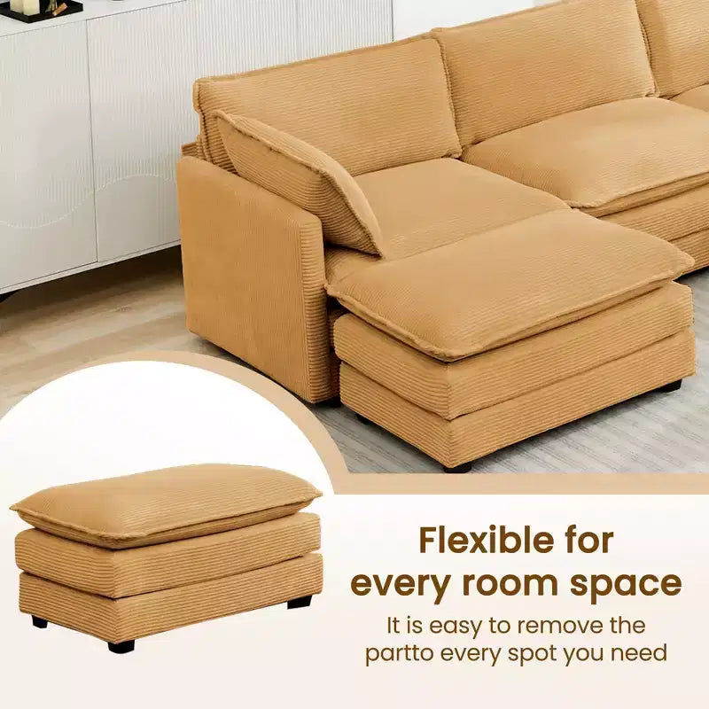 Modern 113.4''D*79.13''W Oversized Corduroy Modular 5-Seat Sectional Sofa Set with Ottoman U Shaped Sofa Couch with Corner Sofa,HYLEORY