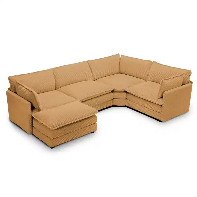 Modern 113.4''D*79.13''W Oversized Corduroy Modular 5-Seat Sectional Sofa Set with Ottoman U Shaped Sofa Couch with Corner Sofa,HYLEORY