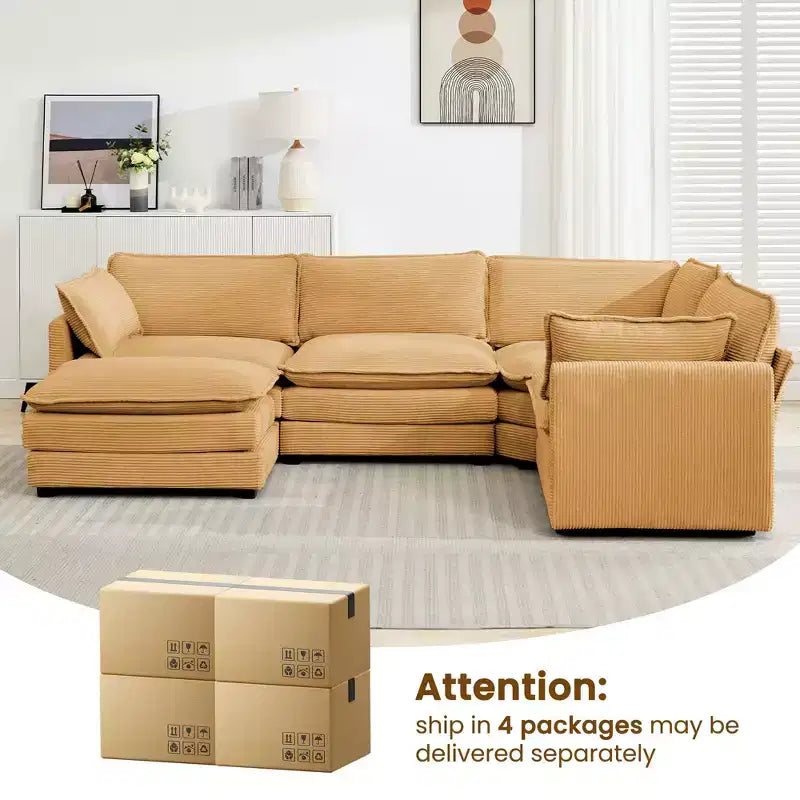 Modern 113.4''D*79.13''W Oversized Corduroy Modular 5-Seat Sectional Sofa Set with Ottoman U Shaped Sofa Couch with Corner Sofa,HYLEORY