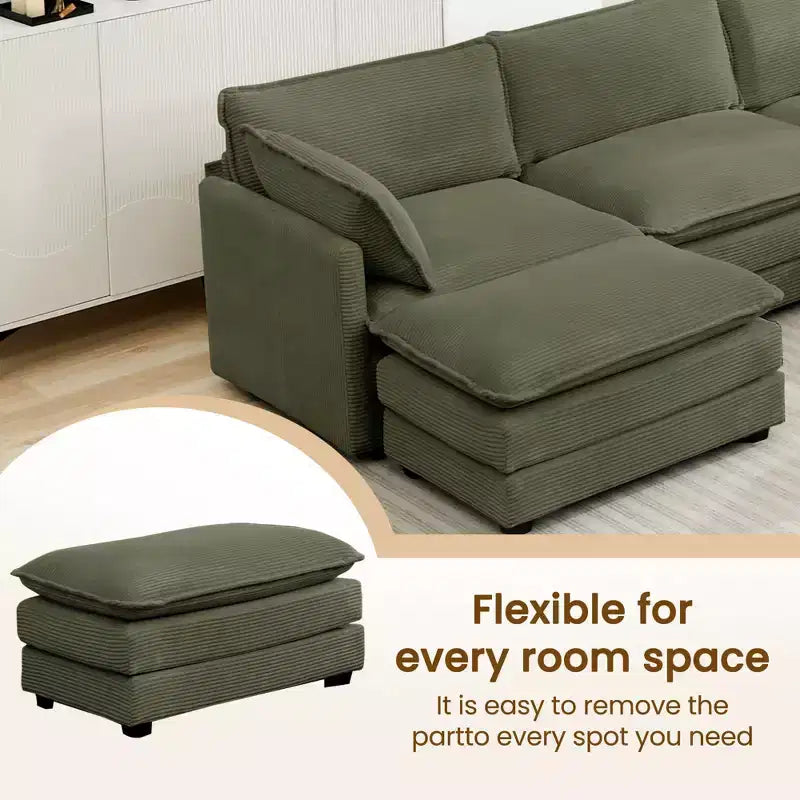 Modern 113.4''D*79.13''W Oversized Corduroy Modular 5-Seat Sectional Sofa Set with Ottoman U Shaped Sofa Couch with Corner Sofa,HYLEORY