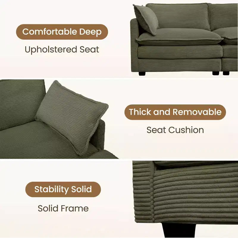 Modern 113.4''D*79.13''W Oversized Corduroy Modular 5-Seat Sectional Sofa Set with Ottoman U Shaped Sofa Couch with Corner Sofa,HYLEORY