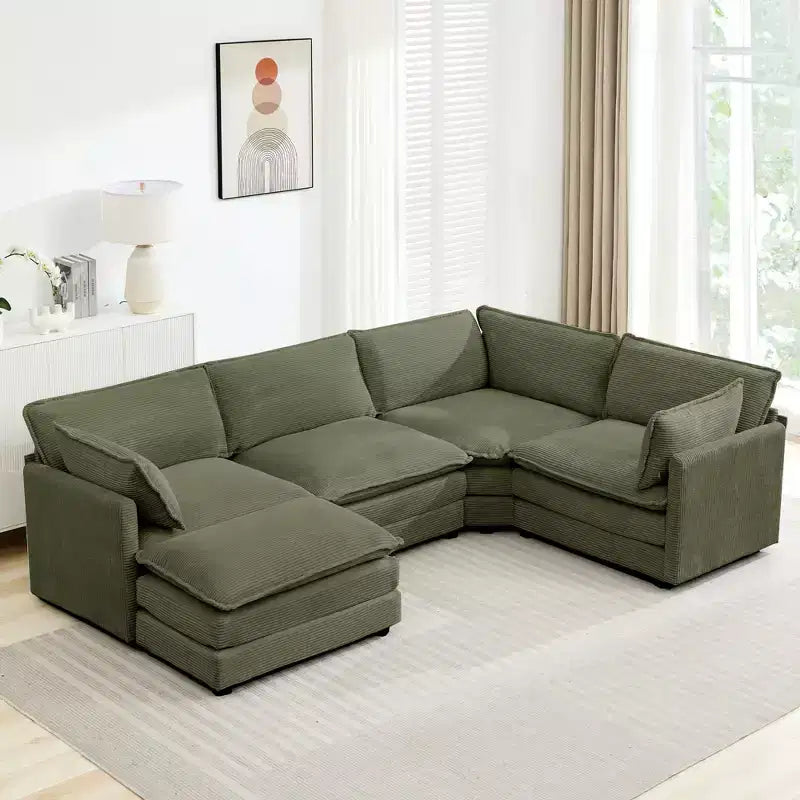 Modern 113.4''D*79.13''W Oversized Corduroy Modular 5-Seat Sectional Sofa Set with Ottoman U Shaped Sofa Couch with Corner Sofa,HYLEORY