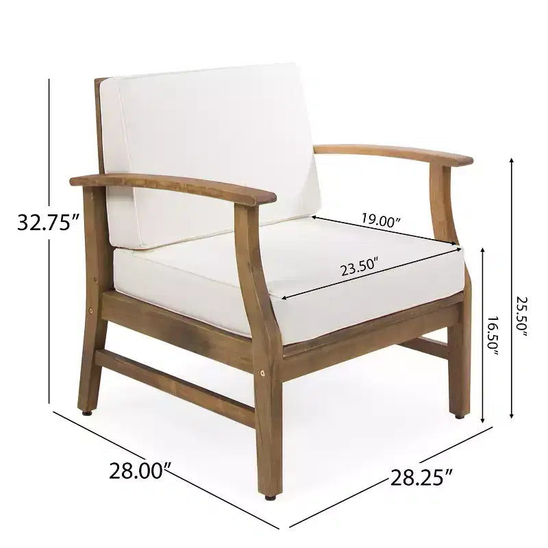 Christopher Knight Home Havana Outdoor Acacia Wood 5 Piece Club Chair and Fire Pit Set with Cushions