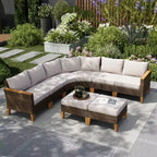 Captiva Designs 8pc Outdoor Wicker Rattan Patio Half-Moon Curved Sectional Sofa Set with Cushioned Ottoman