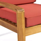 Christopher Knight Home Parma Patio Acacia Wood Slat Design 5 Seater Upholstered Seating Set with Coffee Table