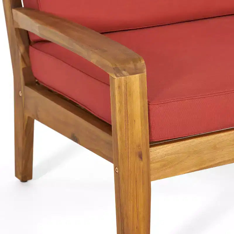 Christopher Knight Home Parma Patio Acacia Wood Slat Design 5 Seater Upholstered Seating Set with Coffee Table