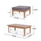 Christopher Knight Home Sloane Outdoor Acacia Wood 3 Seater Sofa Chat Set with Ottoman, Teak and Dark Gray