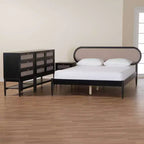 Baxton Studio Shirin Mid-Century Beige Fabric and Black Wood Queen 4-Piece Bedroom Set
