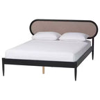 Baxton Studio Shirin Mid-Century Beige Fabric and Black Wood Queen 4-Piece Bedroom Set