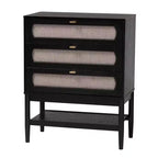 Baxton Studio Shirin Mid-Century Beige Fabric and Black Wood Queen 4-Piece Bedroom Set