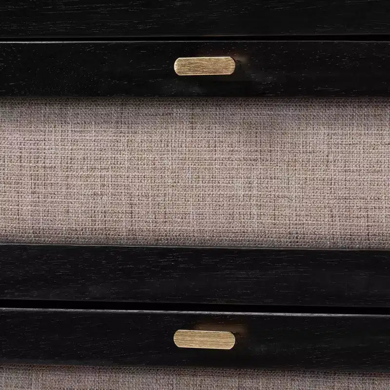 Baxton Studio Shirin Mid-Century Beige Fabric and Black Wood Queen 4-Piece Bedroom Set