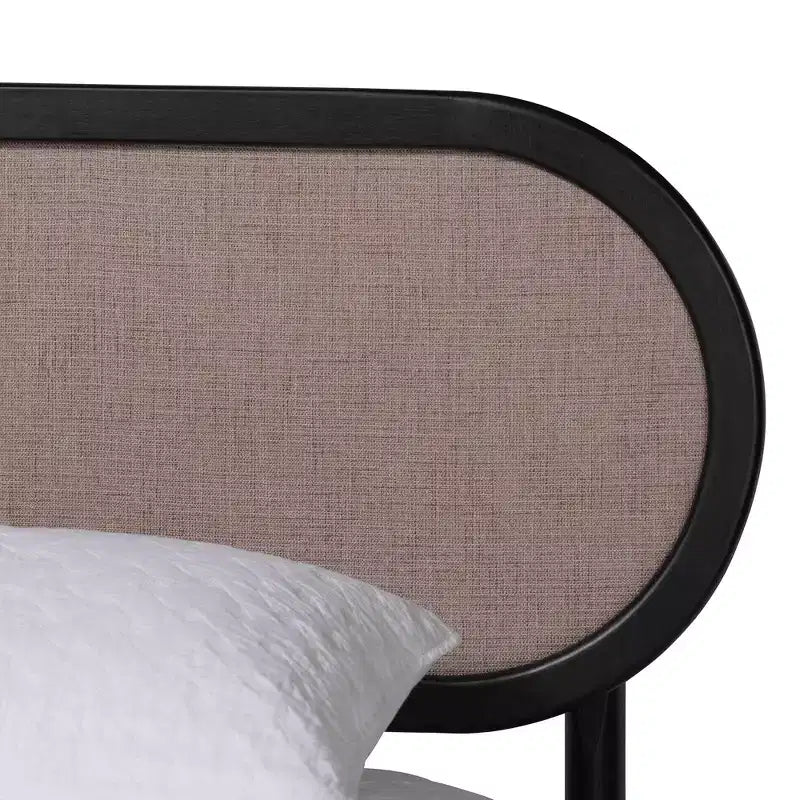 Baxton Studio Shirin Mid-Century Beige Fabric and Black Wood Queen 4-Piece Bedroom Set