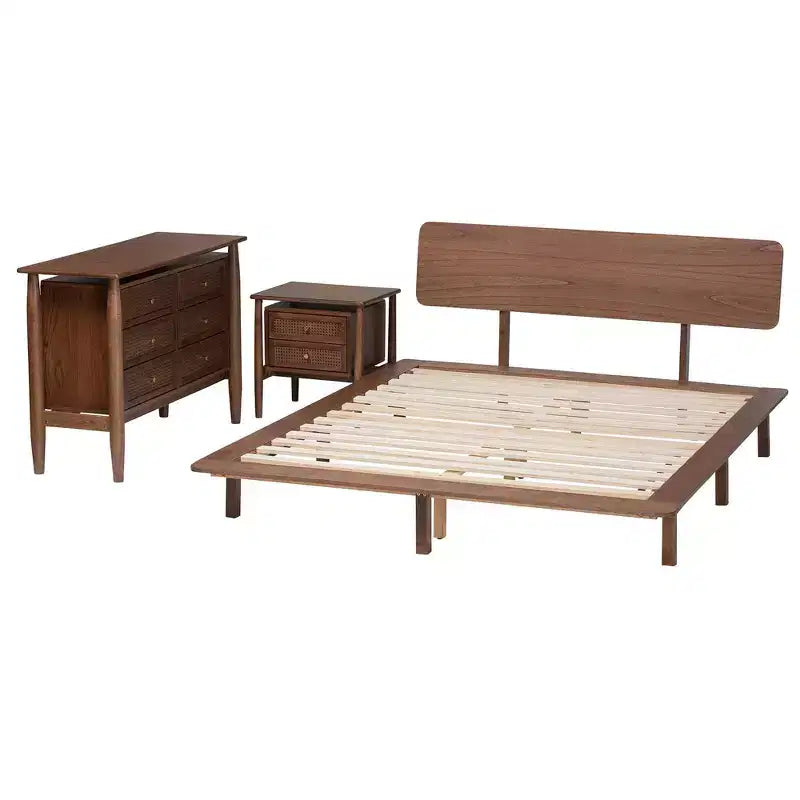 Baxton Studio Alyssa Japandi Walnut Brown Wood 3-Piece Bedroom Set
