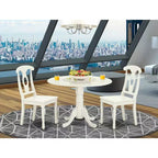 HomeStock Linen White Round Dining Table Set with 2 Chairs