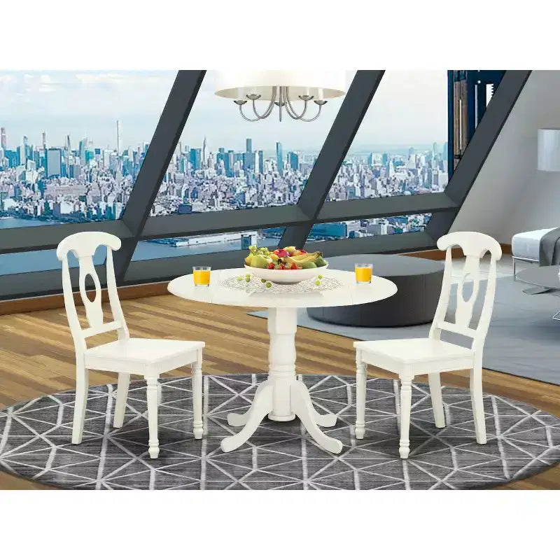 HomeStock Linen White Round Dining Table Set with 2 Chairs