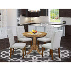 HomeStock Round Kitchen Table Set for 4 Fabric Chairs Midcentury Style 123